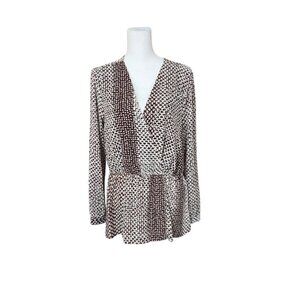 Michael by Michael Kors Top Women Size XL Brown Sheer Faux Wrap Preppy Career